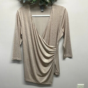 NWOT Travelers Collection By Chico’s Gold Animal Print Faux Wrap Top Chico’s 1